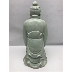 Chinese celadon glazed figure of Confucius, H49cm 