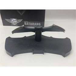 Two Batman replica Batarangs comprising DC Comics QMX Caliber Metalworks 1:1 scale replica with original box, and DC Direct The Dark Knight prop replica no. 33/1500 with original box and certificate of authenticity 