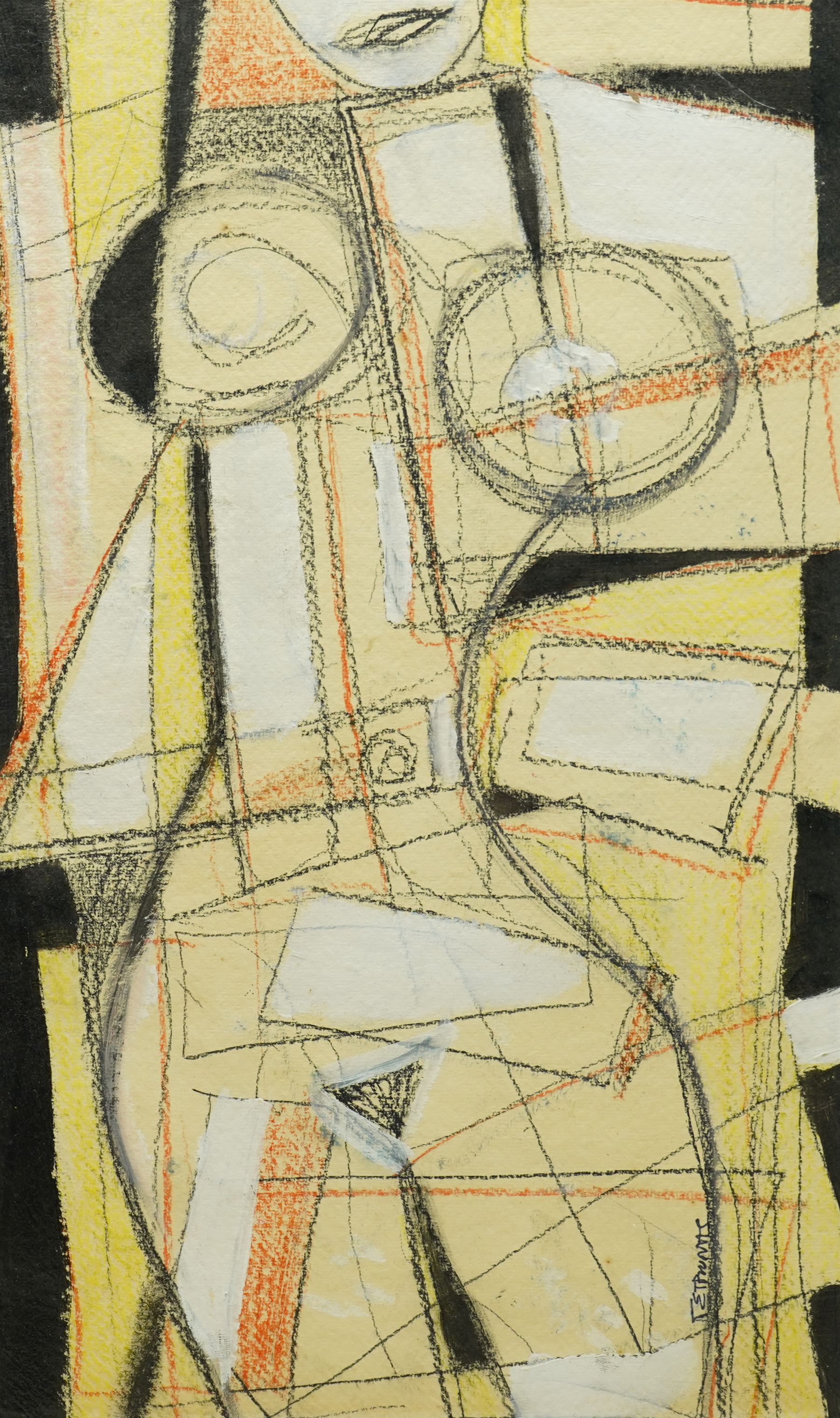 Continental School (20th Century): Cubist Nude, charcoal and watercolour indistinctly signed 40cm x 25cm 