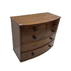 19th century mahogany bow front chest, fitted with two short and three long drawers 