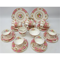 1940s Royal Albert 40 piece 'Lady Carlyle' pattern tea service, twelve settings   