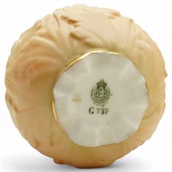 Collection of Royal Worcester blush ivory porcelain, to include three twin handled bulbous vases of graduating sizes, covered and pierced potpourri box, etc, tallest H24cm (11)