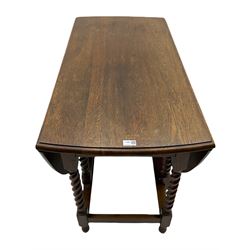 Early 20th century oak barley twist drop leaf dining table (105cm x 154cm, H74cm), and four chairs 