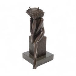 Bronze Taurus figure, modelled as a nude female with horns, signed Pino to base, upon marble plinth, H27cm 