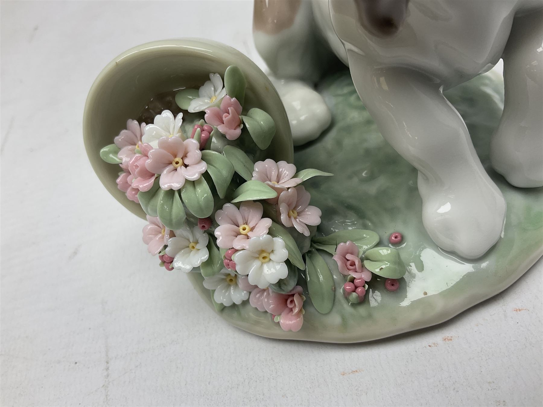 Six Lladro figures, comprising Naughty Dog no 4982, Best Friend 7620 and My Buddy no 7609, Kitty Confrontation no 1442, It Wasn't Me no 7672 and Rabbit Eating no 4772, three with original boxes, largest example H22cm