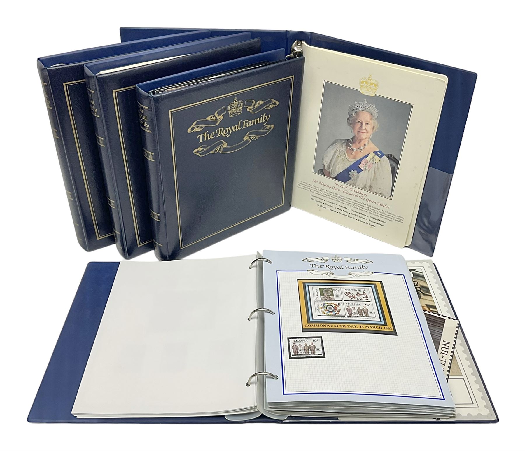 Commemorative stamps mostly relating to the Royal Family and Royal events, including Grenadines of St Vincent, Cayman Islands, Sierra Leone etc, housed in five 'The Royal Family' ring binder albums