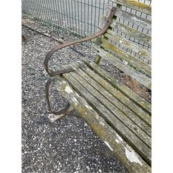 Late 19th century wrought iron and wood slatted four seater double garden bench - THIS LOT IS TO BE COLLECTED BY APPOINTMENT FROM DUGGLEBY STORAGE, GREAT HILL, EASTFIELD, SCARBOROUGH, YO11 3TX