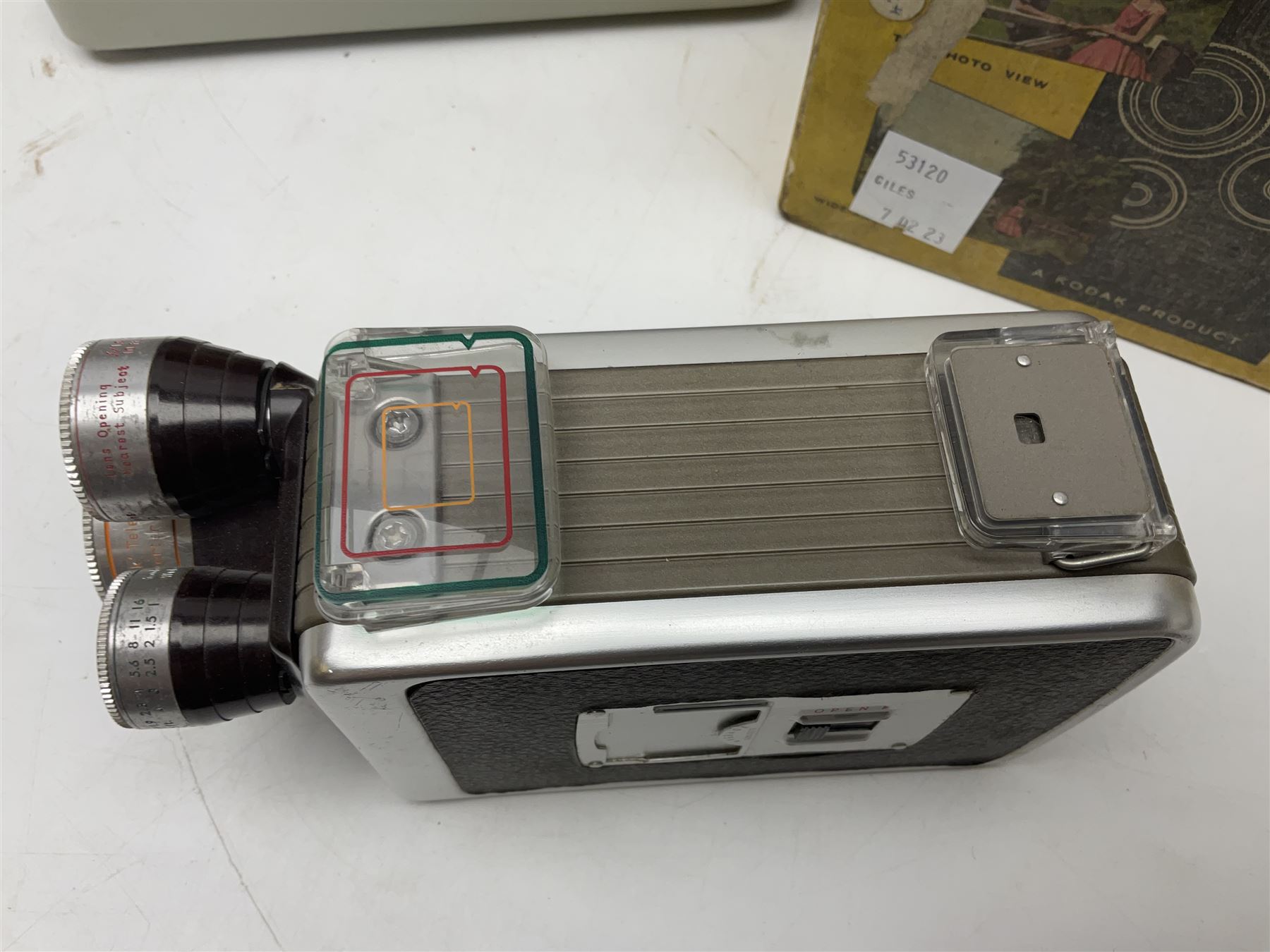 Bolex Paillard P3 Zoom Reflex camera body, serial no 38090, with 'B te S.G.D.G Som Berthiot Pan-Cinor 1:1.9 f=8a 40' lens, serial no. 40251438 in case, Kodak Brownie movie camera, Kodak model 2 Brownie movie camera and a Kodak 8 Movie Projector A-15G and other camera equipment 