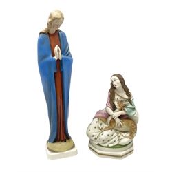 Hummel figure of a praying Saint together with a figure of a seated girl with deer, largest H40cm (2)