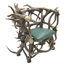 Red Deer Antler armchair,  constructed from entwined Antlers, over a leather upholstered studwork seat, W133cm, H100cm x D115cm 