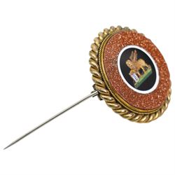 Italian micro mosaic brooch, depicting the Lion of Venice, set within rope twist brass border, D4cm