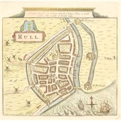 Pieter van der Aa (Dutch 1659-1733): Town Plan of Hull, hand coloured map c.1707, 14cm x 14cm