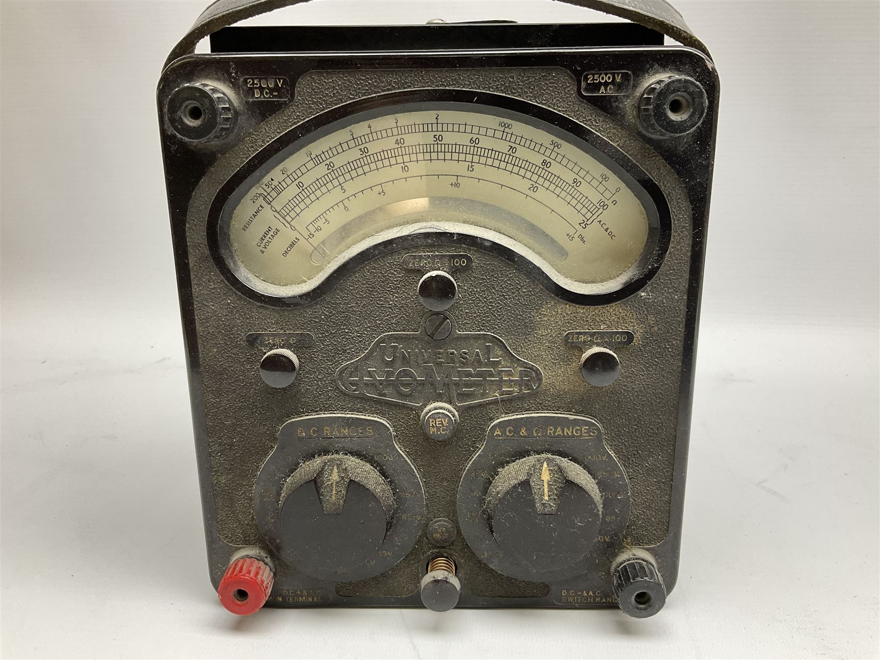 ASA Tokyo monocular microscope with black body, pitchfork base and wooden carrying box containing additional lenses No.47324 H29cm; Universal Avometer Model 8x Mk.III (Panclimatic); and Dansette 222 portable transistor radio (3)