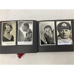 Album of over eighty photographs of actors, entertainers, comedians, film stars etc with a mixture of original and printed signatures including Morecambe & Wise, Winifred Attwell, Margaret Rutherford, Jack Hawkins, Jimmy Edwards, Jean Kent, Margaret Leighton, George Formby, Petula Clark, Tessie O'Shea, Norman Wisdom, Terry Thomas, Max Wall, Harry Secombe, Anna Neagle, Benny Hill, Tony Hancock, Peter Sellers, Jack Warner, Wilfred Pickles, Ted Ray etc
