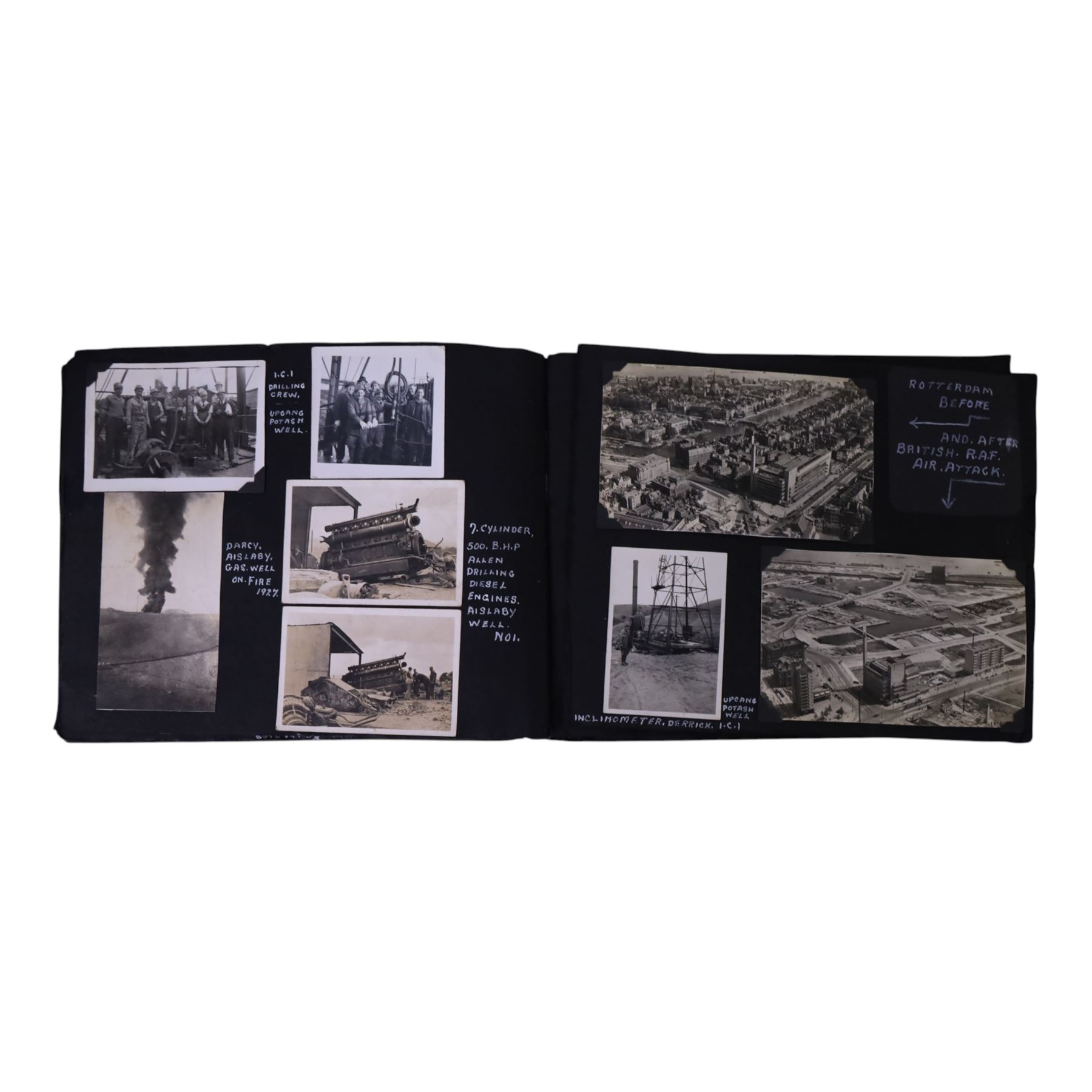 20th century photograph album belonging to Mr S. Wallis of Whitby, the photographs documenting his life on the sea, during his time in the Navy aboard MV Laurelwood and his return to Whitby, including the Japanese attack on Woosung China 1931, a lumber camp in Canada 1929, Timbi Island Santos 1929, whaling on board S.S Curacoa, Whitby railway strike 1927, Whitby Regatta 1958, etc