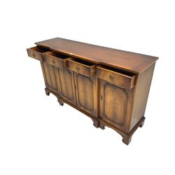 Reprodux Bevan Funnell - mahogany breakfront sideboard, fitted with four drawers, above four cupboards, on bracket feet