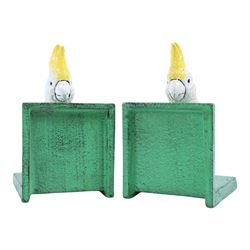  Pair of cast Iron book ends with Cockatoo mounts, H17cm