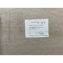 Christine Gloria Cox (Scarborough 1942-2014): '1900', collage of acrylic panels signed and titled with Yorkshire Artists Exhibition label verso 61cm x 92cm (unframed)