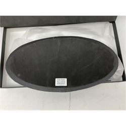 The Just Slate Company oval serving tray with chrome chilli handles, in box