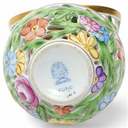 Herend porcelain model of a frog on a leaf, together with pierced potpourri with cover in floral design, each with marks to base, H8cm (2)