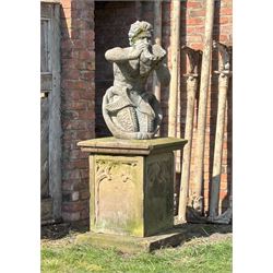Reconstituted stone garden statue water fountain modelled as Triton, mid 20th century, in characteristic pose. H85cm - COLLECTION BY APPOINTMENT FROM: The White House, Thirsk Road, Easingwold, York, YO61 3NF - CALL 01723 507111 TO ARRANGE