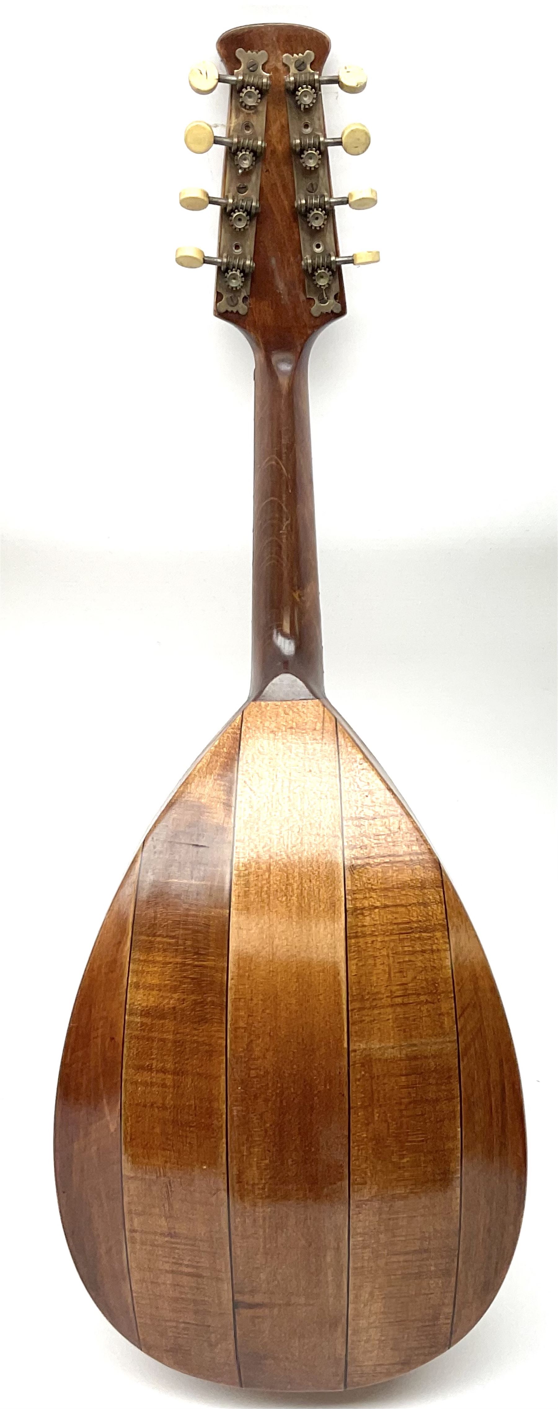 Melody-Uke four-string ukelele banjo, makers plaque to head stock L59cm; and Italian eight-string lute-back mandolin with mahogany stained segmented maple back and spruce top L59cm (2)