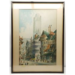 Continental School (20th century): Townscape with Cathedral, watercolour unsigned 76cm x 51cm