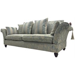 Grande Knole three-seat sofa (W255cm, H95cm, D95cm); and matching armchair (W103cm, H106cm, D100cm); upholstered in  floral pattern pale blue and silver fabric 