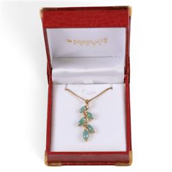 9ct gold stone set leaf pendant necklace, hallmarked 