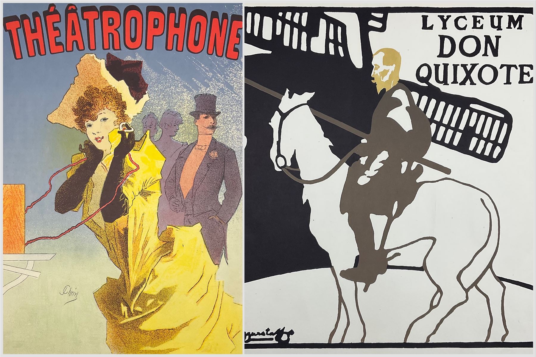 After the Beggarstaff Brothers - James Pride (British 1869-1941) and William Nicholson (British 1872-1849): 'Lyceum Don Quixote', colour lithograph numbered 573 in pencil 50cm x 49cm; After Jules Chéret (French 1836-1932): 'Theatrophone', colour lithograph numbered 573 in pencil 66cm x 46cm (unframed) (2)