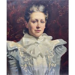 Wilfrid Gabriel de Glehn RA (British 1870-1951): Portrait of an Edwardian Lady, oil on canvas signed u.r., partial Chapman Brothers framer's label verso 63cm x 52cm 
Notes: Chapman Brothers produced frames for many leading artists of the period, including John Singer Sargent, William Orpen, and William Holman Hunt.