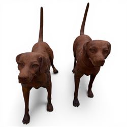 Pair of life-size heavy cast iron garden Hunting dogs