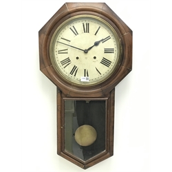  Late 19th century Ansonia American drop dial wall clock with glazed door, twin train movement half hour striking on a coil, H83cm  