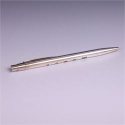 Modern silver cased ball point pen, with decorative hallmark, Harrison Brothers & Howson Ltd, London 2004, boxed