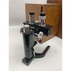 Three W. Watson & Sons microscopes, comprising Kima no 58173, Low power binocular no 98846 and High power binocular no 103144, all boxed 