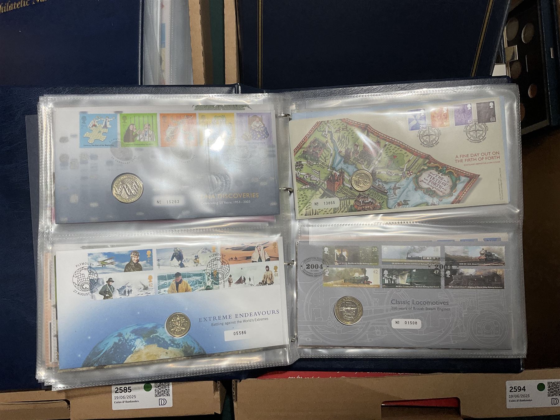 Approximately one hundred and fifteen Royal Mint coin covers, in two ring binder folders and loose, together with approximately 53 grams of Great British pre-1920 and approximately 68 grams of Great British pre-1947 silver threepence coins, and a small quantity of further pre-decimal coins