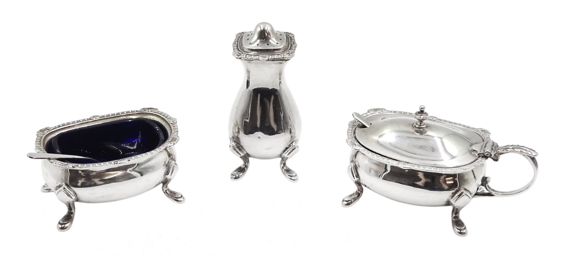 Silver three piece cruet set by Edward Barnard & Sons Ltd, London 1931