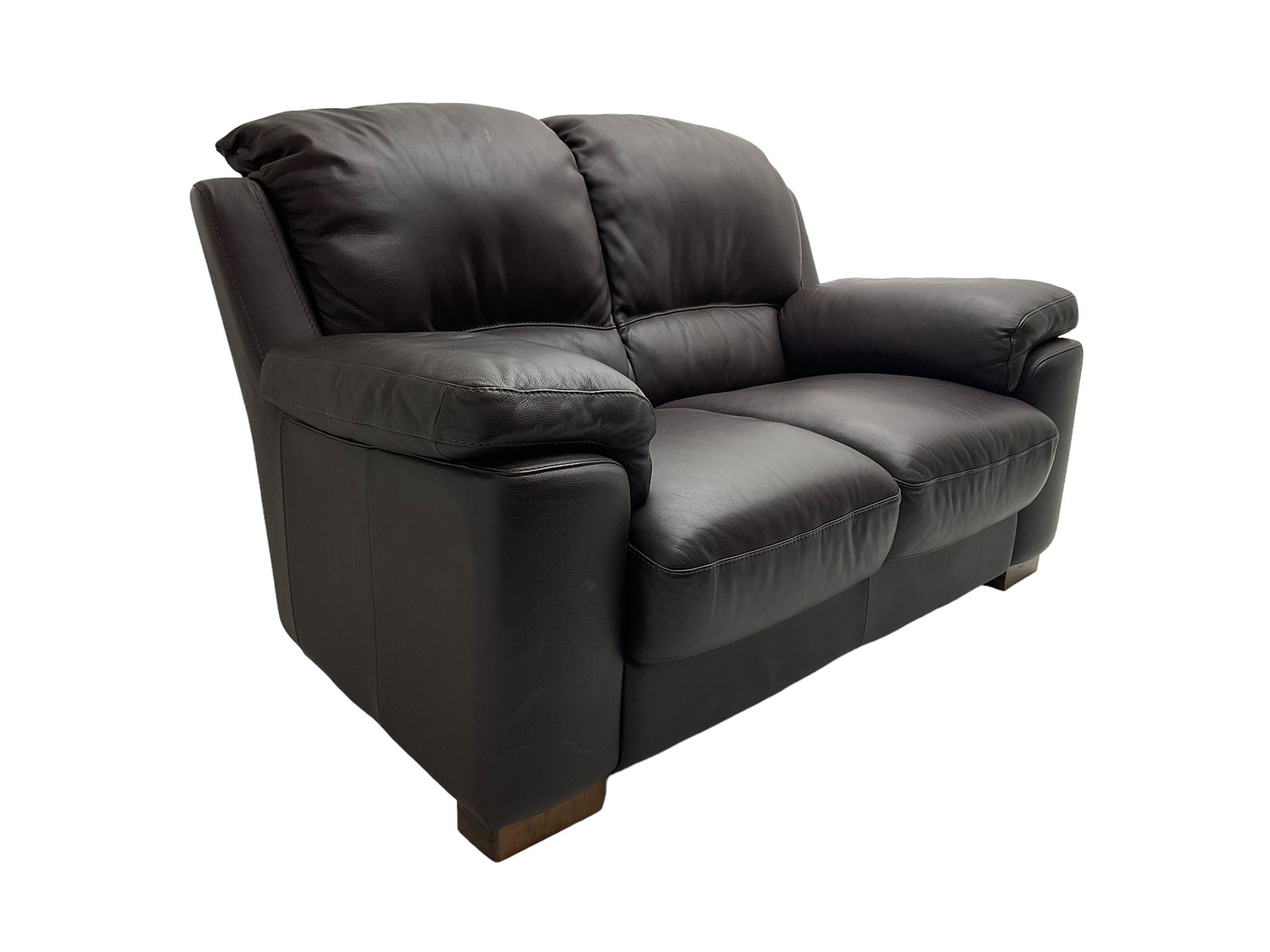 Rogers of York - pair two seat sofas, upholstered in soft brown leather