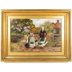 Henry John Yeend King (British 1855-1924): The Goose Girls, oil on canvas signed 50cm x 75cm