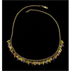 9ct gold heart and multi stone set fringe necklace, hallmarked