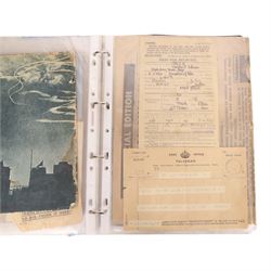 Collection of WWII ephemera, including photographs, postcards, identification cards, teleg...