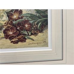 Annie Mary Youngman (British 1860-1919): Still Life with Forget-me-nots, watercolour signed twice and dated 1881, 14.5cm x 20cm