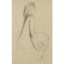 Tony Bartl (Czech 1912-1998): Portrait of an Elderly Woman and Female Nude, two pencil drawings signed max 34cm x 22cm (2)
