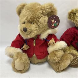 Six Harrods annual teddy bears, dating between 2005 and 2010, including 20th anniversary edition bear, tallest H39cm