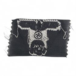 Third Reich SS M43 one piece Trapezoid field cap insignia, machine-woven SS Eagle above the Totenkopf skull on black rectangle, H5cm, L7cm