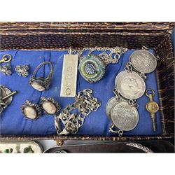 Silver jewellery, including ingot pendant, cameo ring and earrings and bracelet, together with a collection of costume brooches and necklaces, and two pocket watches