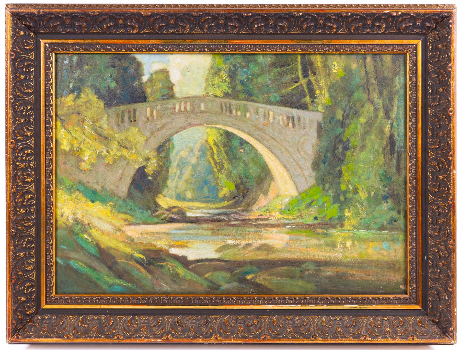Walter Herbert Allcott (British 1889-1951): 'Greta Bridge - Yorkshire', oil on canvas, signed and titled verso 37cm x 54cm 