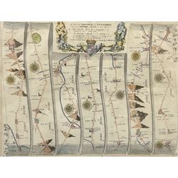 John Ogilby (British 1600-1676): 'The Road from Ferrybridge to Boroughbridge Continued to Barnard Castle', engraved strip map with hand colouring 35cm x 46cm