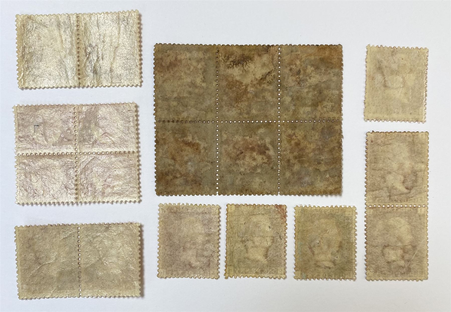 Great Britain Queen Victoria perf penny red stamps, comprising horizontal block of six, two horizontal pairs, vertical pair and four singles and a block of four half penny 'bantams', all unused, all previously mounted