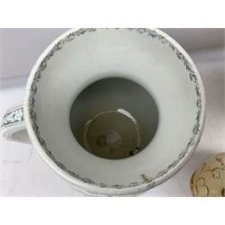 Fieldings Crown Devon Windsor pattern wash jug and bowl, together with two blush ivory ewers and other Victorian ceramics to include twin handled vase of flattened form and jug, tallest H36cm